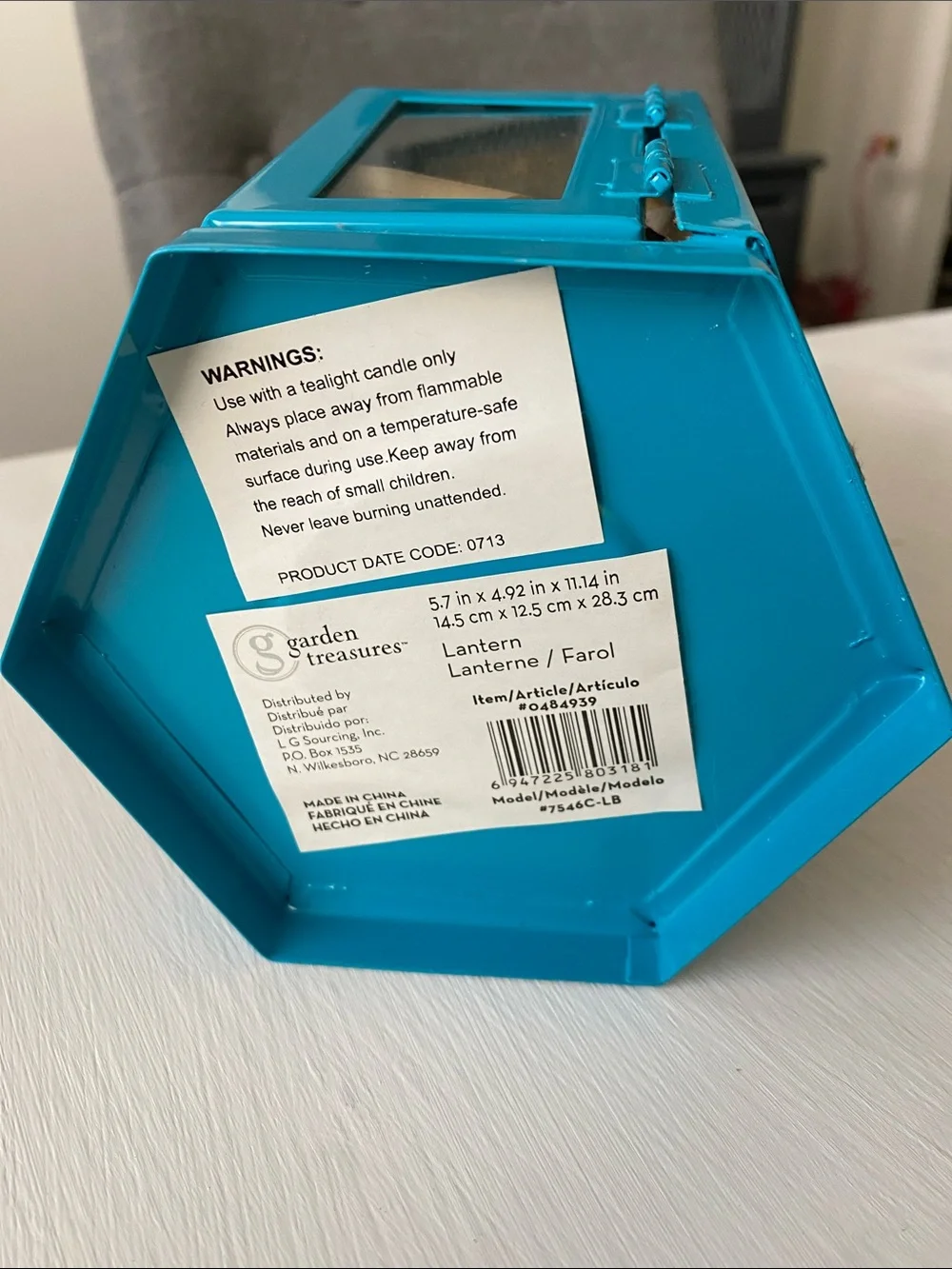 Vibrant Turquoise Metal Lantern with Glass Panels Mystical Magical Caribbean